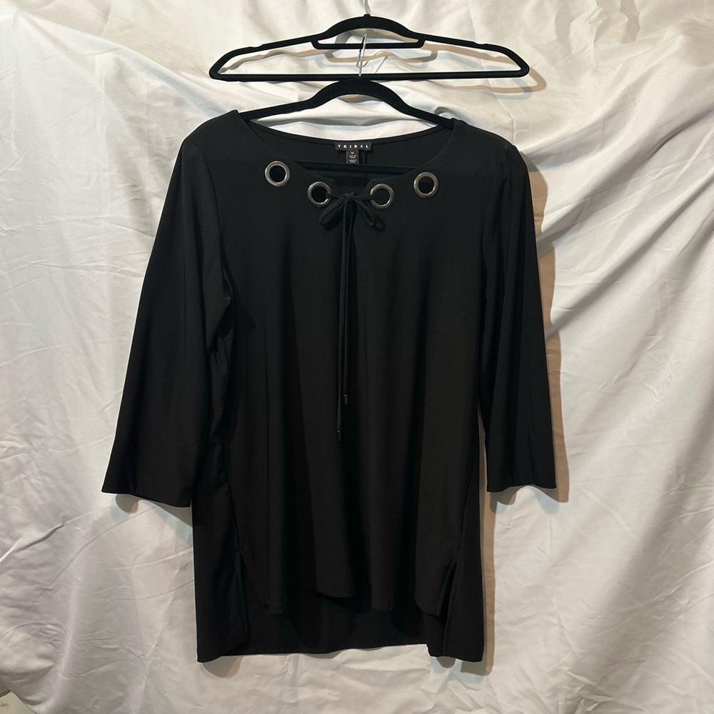 Tribal Black Tunic w/tie neck size M
